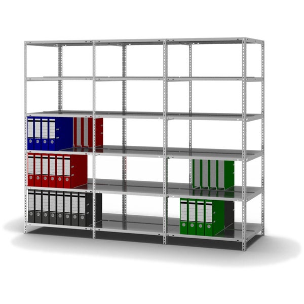 PROREGAL Aktenregal Schraubsystem Grundregal HxBxT 185 x 75 x 60 cm 6 Ebenen Fachlast 90 kg Mit Deckboden Beidseitig Nutzbar Verzinkt