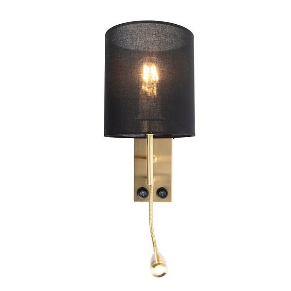 Wandleuchte mit Leselampe und schwarzem Lampenschirm
