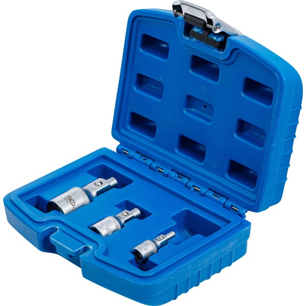 Steckschlüssel-Adapter-Satz im geöffneten blauen Kunststoffkoffer