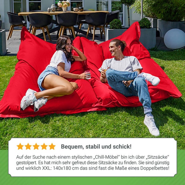 Green Bean Sitzsack 120x160cm 270 Liter Kinder & Erwachsene Bean Bag EPS Perlen Füllung Riesensitzsack Groß Draußen Outdoor Liegekissen Waschbar Wetterfest Lounge Chair Sitzkissen Bodenkissen Rot