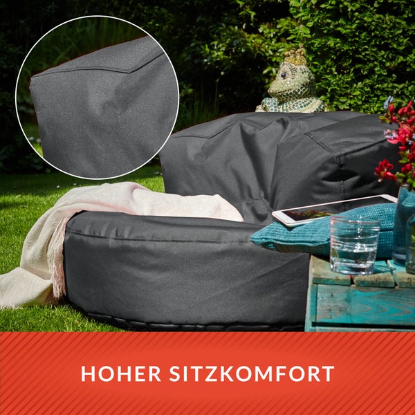 Green Bean Sitzsack Sofa mit Füllmaterial - Lounge im Sitzsack-Design 90x50cm mit ergonomischer Rückenlehne & waschbarem Bezug - Indoor und Outdoor geeignet in Dunkelgrau