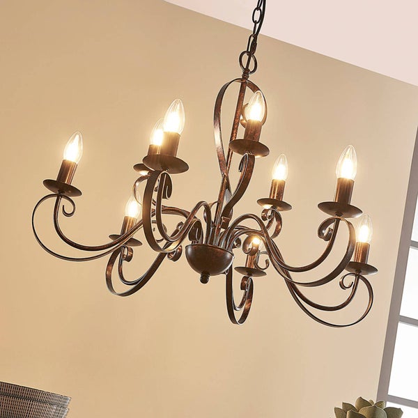 Lindby Kronleuchter Caleb (Landhaus, Vintage Rustikal) in Braun aus Metall (9 flammig E14) - Pendelleuchte Hängelampe Lüster Lampe Deckenleuchte Deckenlampe Flurleuchte