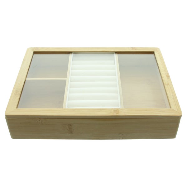 FRANK FLECHTWAREN|Aufbewahrungsbox Jewellery, 28 x 20 x 5,5 cm, BAMBUS, GLAS, SAMT