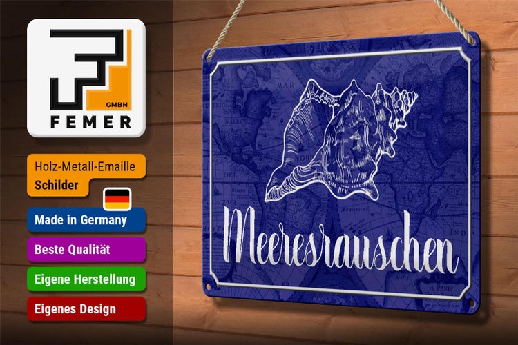 Blechschild Spruch 30x20cm Meeresrauschen Muschel Meer