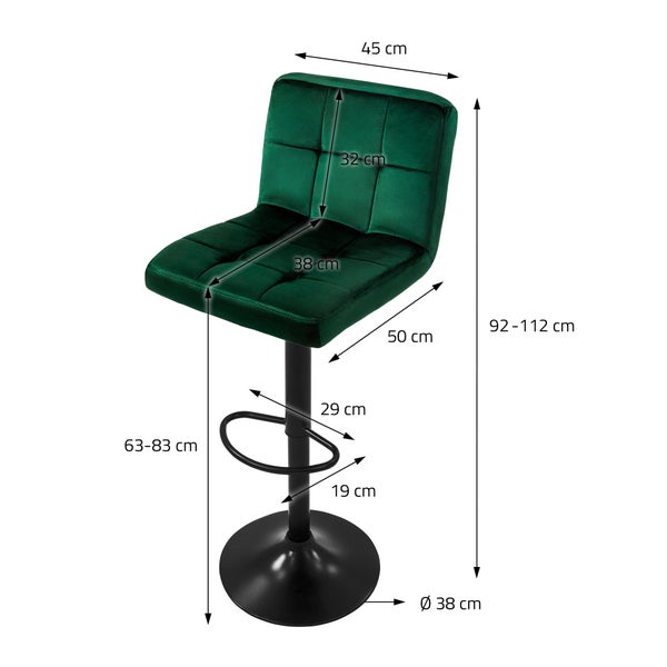 ML-Design Barhocker 4er Set, Bezug aus Samt, Grün, Gepolsterter Barstuhl mit Rückenlehne und Fußstütze, Tresenhocker höhenverstellbar 63-83cm, 360° drehbar, Bistrohocker Hocker Drehstuhl Barstühle