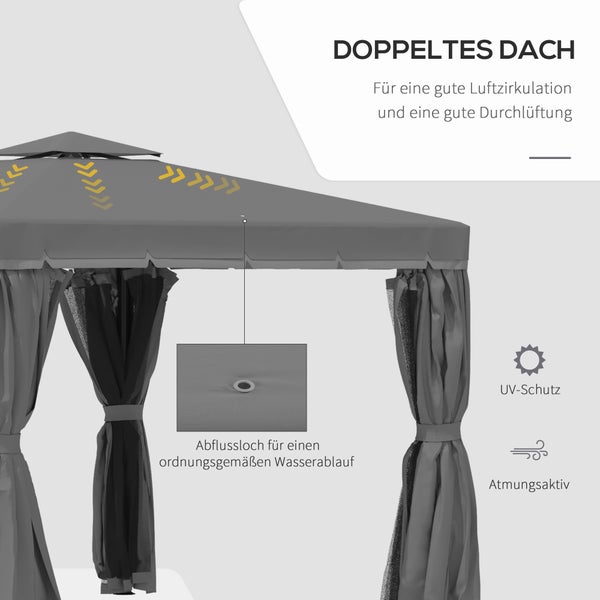 Outsunny Pavillon, Gartenpavillon, 296L x 296B x 270H cm, Aluminium, Polyester, Dunkelgrau