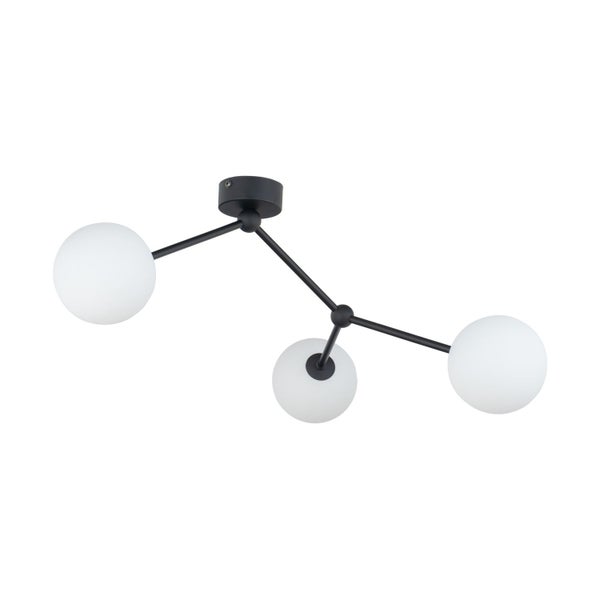 Deckenleuchte mit drei Lichtpunkten und kugelförmigen Lampenschirmen