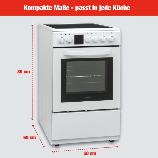 Telefunken Standherd mit Glaskeramikkochfeld und den Maßen 85 x 60 x 50 cm