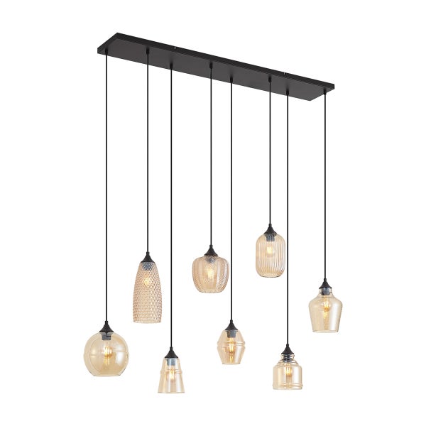 Hängelampe mit sieben Lampenschirmen aus Glas