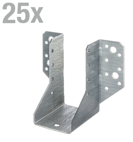 Set aus 25 Balkenschuhen aus verzinktem Stahl zur stabilen Verbindung von Holzbalken im Holzbau