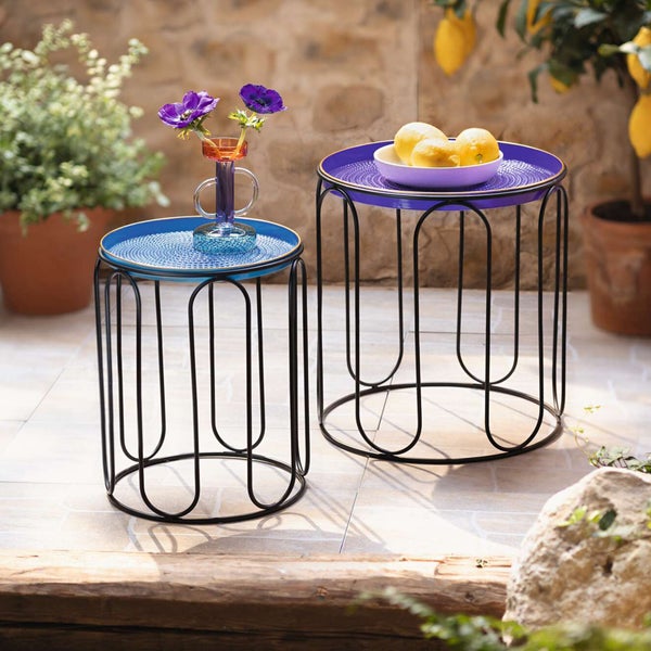 FRANK FLECHTWAREN | Beistelltisch Blue, 2er Set, 31,5 x 31,5 x 40 cm, 41,5 x 41,5 x 46 cm, METALL