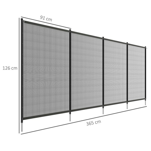 Outsunny Teichzaun, 4er Set Dekorative Gartenzaun mit Fuß Steckzaun für Terrasse, Balkon, Mesh, 365 x 126 cm, Aluminium, Netzstoff, Schwarz