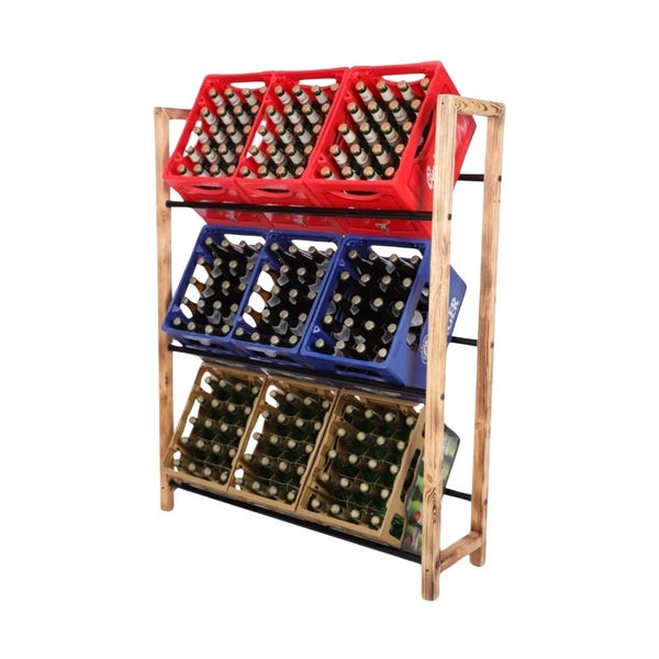 PROREGAL Getränkekistenregal HUNSRÜCK HxBxT 138x112x32cm 9 Kisten auf 3 Ebenen Massives Kiefernholz Gebrannt