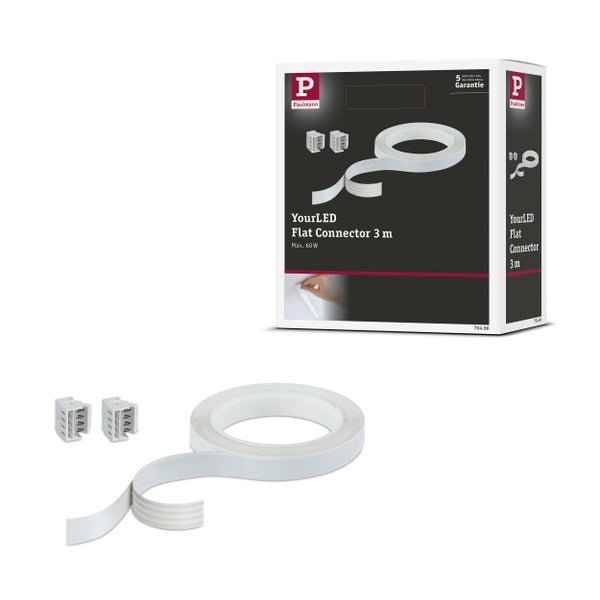 Paulmann YourLED Flat Connector 3 Meter mit zwei Verbindungsstücken und Produktverpackung.