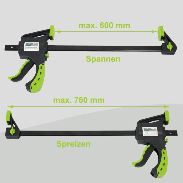 4x Einhandzwinge 600 mm x 60 Spannbereich Schnellspannzwinge Schraubzwinge Spanner