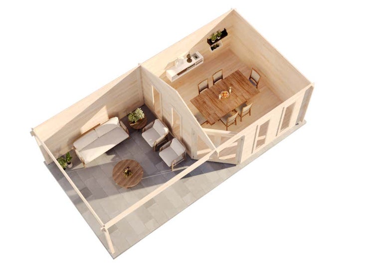 Alpholz 5-Eck Gartenhaus Nancy-40 Gartenhaus aus Holz, Holzhaus mit 40 mm Wandstärke inklusive Schleppdach Blockbohlenhaus, Naturbelassen 7,8x4m