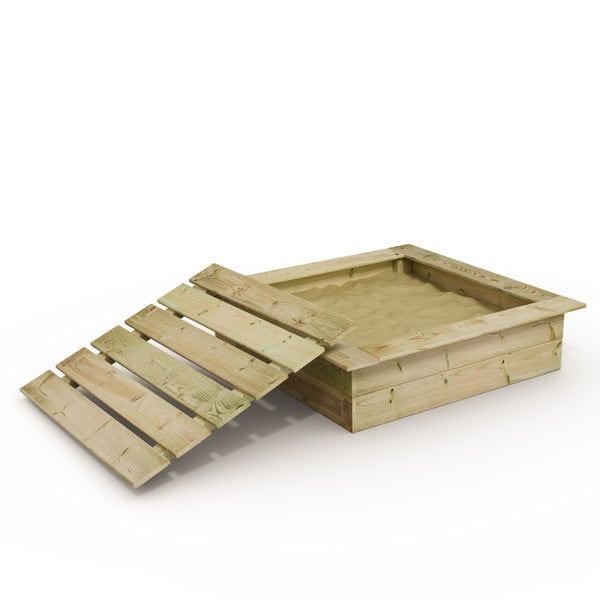WICKEY King Kong 120 x 120 cm Sandkasten mit Deckel Sandkiste mit Sitzbank Garten Kinder