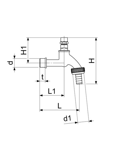 Technische Zeichnung eines Wasserhahns mit Maßangaben.