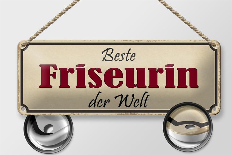 Blechschild Spruch 27x10cm beste Friseurin der Welt Dekoration