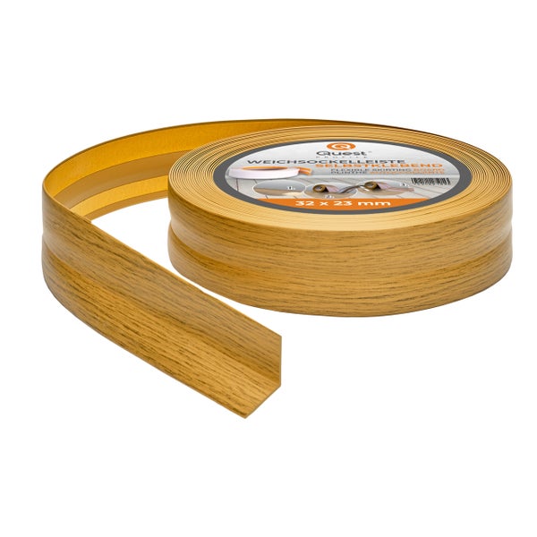 Quest Weichsockelleiste Selbstklebend 32 x 23 mm, PVC Sockelleiste, Flexibel, Eiche, 5 Meter
