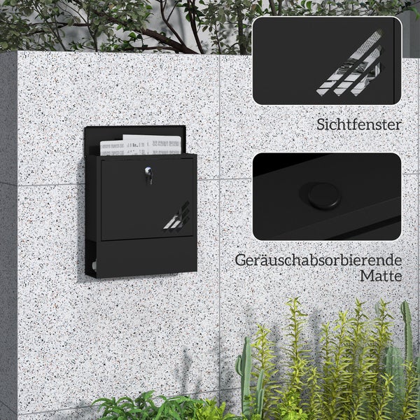 HOMCOM Briefkasten Wandbriefkasten mit Schloss, Deckel, Kupferkern, Postkasten aus Metall, für Outdoor, Dunkelgrau, 30 x 8,5 x 32,5 cm