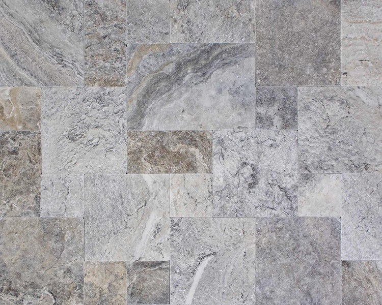 Wohnrausch Travertin Terrassenplatten SILVER GREY Römischer Verband 3 cm, getrommelt, grau
