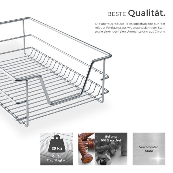 Auszugschublade aus verchromtem Stahl mit hoher Tragfähigkeit