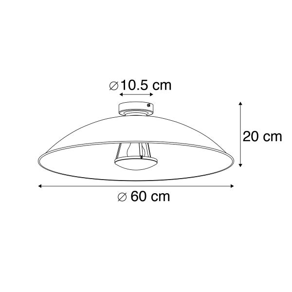 Technische Zeichnung einer Deckenleuchte mit den Maßen 60 cm Durchmesser und 20 cm Höhe.