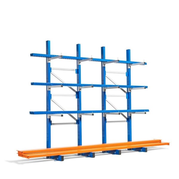 PROREGAL Kragarmregal Maximus Pro Doppelseitig Heay-Duty HxBxT 240 x 100 x 40 cm 4 Ebenen inkl. Fußebene Armlast 275 kg Lichtblau-Lichtgrau