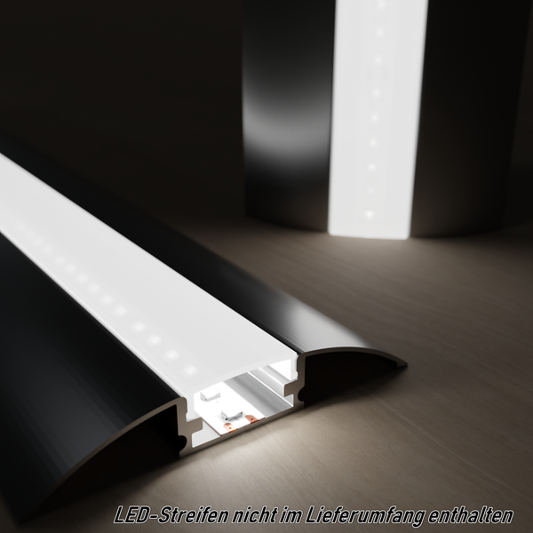 TIVENDIS Led Alu Profil 2 m KK mit Zubehör für Strip / Streifen bis 12 mm breit | Abdeckung satiniert milchig  |  Einabu Aufputz Sockelleiste Fußleiste Bodenleiste eloxiert