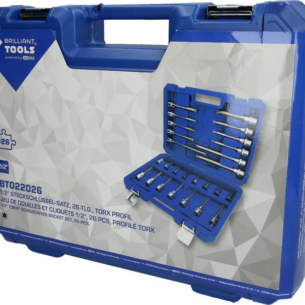 Brilliant Tools 1/2 Zoll Steckschlüsselsatz Torx Profil, 26-teilig, im Koffer