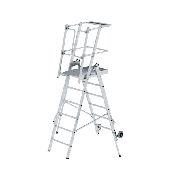 PROREGAL Plattformleiter FlexxStep 6 Sprossen Inkl. Beidseitigem Handlauf Aluminium Rutschsichere Leiterschuhe