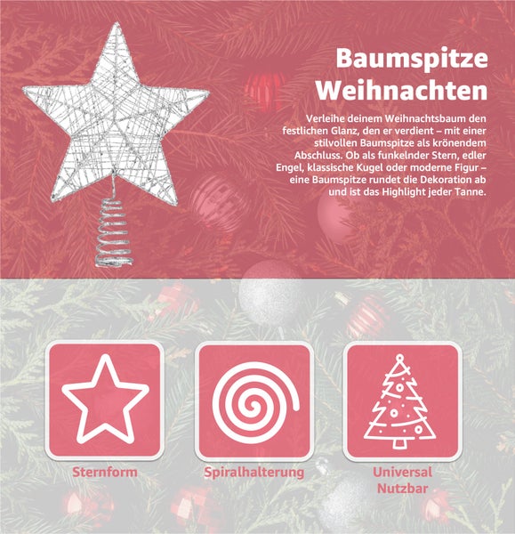 Weihnachtsbaumspitze in Sternform mit Spiralhalterung