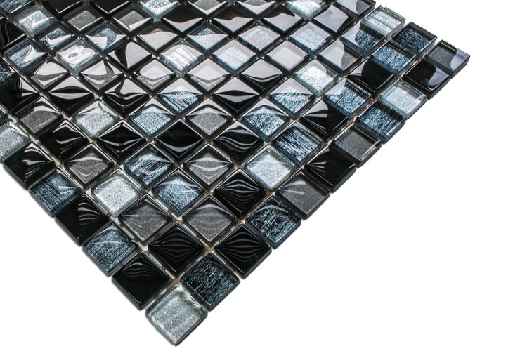 Glasmosaik auf Netz für Bad und Küche 30cm x 30cm  - Black Jeans