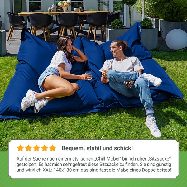 Green Bean Sitzsack 120x160cm 270 Liter Kinder & Erwachsene Bean Bag EPS Perlen Füllung Riesensitzsack Groß Draußen Outdoor Liegekissen Waschbar Wetterfest Lounge Chair Sitzkissen Bodenkissen Blau