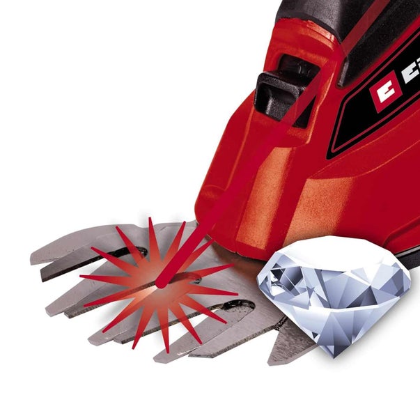 Lasergeschnittene und diamantgeschliffene Messer einer Akku-Grasschere