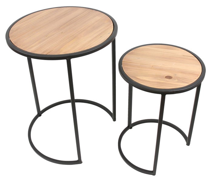 FRANK FLECHTWAREN | Beistelltisch Circle, 2er Set, METALL, HOLZ, 30 x 30 x 40 cm, 40 x 40 x 50 cm