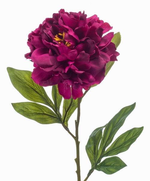 Nahaufnahme eines grünen Kunstblatts mit sichtbaren Blattadern an einem Stiel.