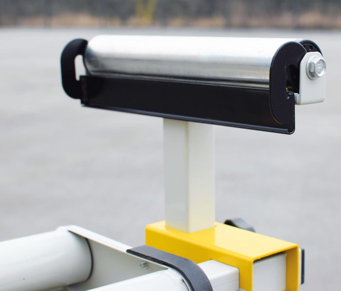 Detailansicht einer Rollenstütze für Werkstücke