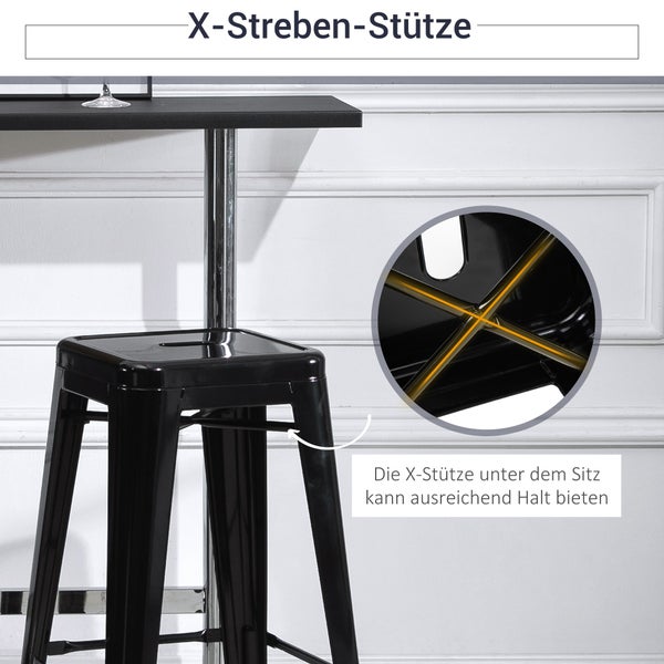 HOMCOM Barhocker 4er Set, Barstuhl mit Fußstütze, Küchenstühle aus Metall Stapelbar Tresenhocker Hocker für Küche, Wohnzimmer, Esszimmer Schwarz