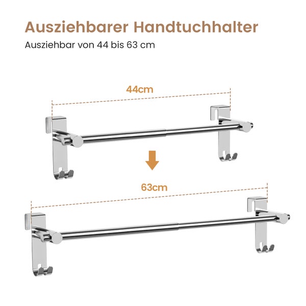 EMKE Handtuchhalter Ohne Bohren Edelstahl Handtuchhalter und Handtuchhaken Einziehbar bis zu 63cm, Glanzchrom