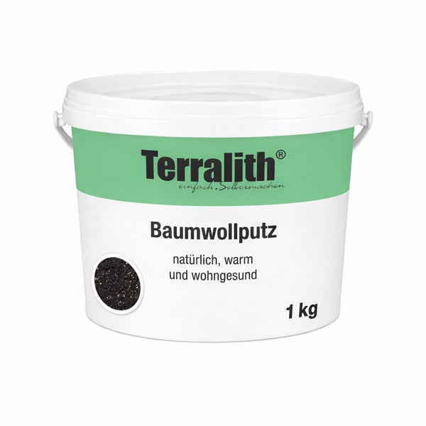 Terralith Baumwollputz 1 kg, schwarze Wandbeschichtung mit Struktur, Eimer.