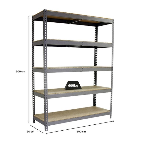 PROREGAL Schwerlastregal Wood Beast Five HxBxT 200 x 150 x 90 cm 5 Ebenen Fachlast 600 kg Grau