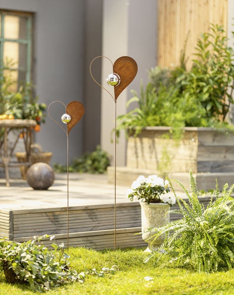FRANK FLECHTWAREN | Gartenstecker Kugelherz, 2er Set, METALL, L:100cm, L:123cm