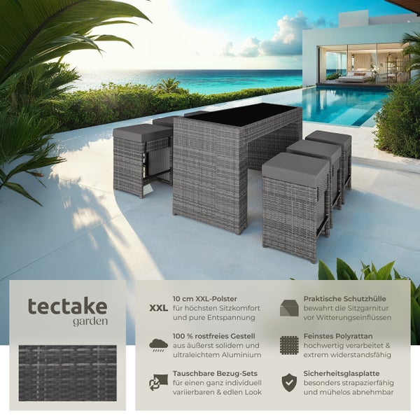 Rattan Barset tectake Ibiza 2 Bezugssets mit Aluminiumgestell grau
