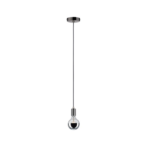 Moderne Pendelleuchte mit einer Lichtquelle, runde Glühbirne mit Reflektor an einem Kabel mit Deckenbefestigung.