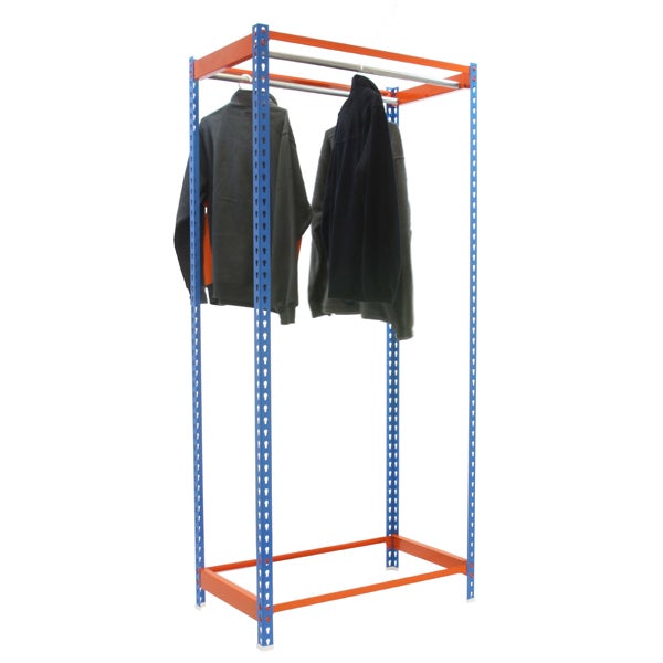 PROREGAL Kleiderstangenregal Metal Einzel HxBxT 200 x 120 x 50 cm Blau/Orange Kleiderständer Garderobe Klamottenregal Stangenregal Regal