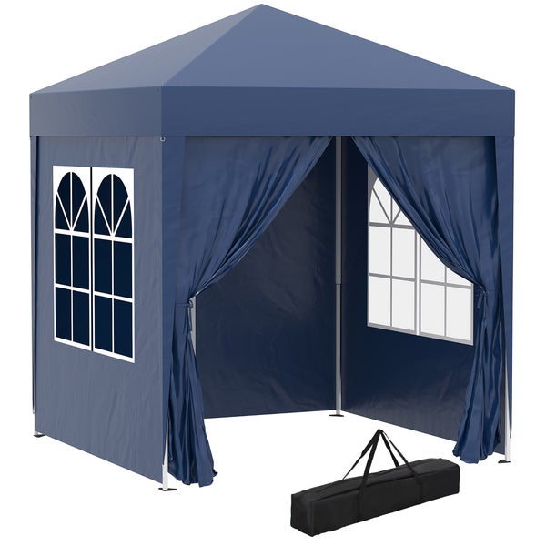 Outsunny Pavillon 2x2m Wasserdicht, Pop-up Faltpavillon mit 4 Seitenwänden, Abflusslöcher Fenster, faltbar Partyzelt UV 30+, Gartenzelt mit Tragetasche, Gartenpavillon für Terrasse, Blau