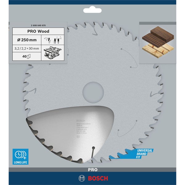Bosch PRO Wood Kreissägeblatt 250 x 3,2 x 30 mm - 2608640670