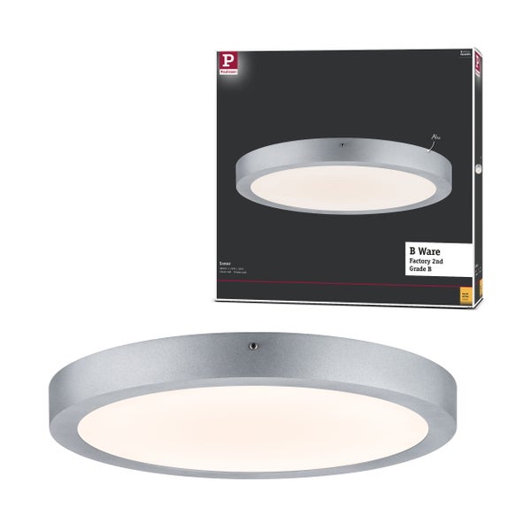 Paulmann Logo. Innenleuchte Lunar mit Aluminiumgehäuse und Verpackung